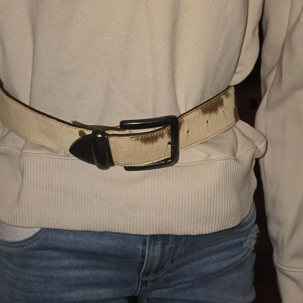 Women's Brown and White Cow Hide Leather Belt. 34' Inch.